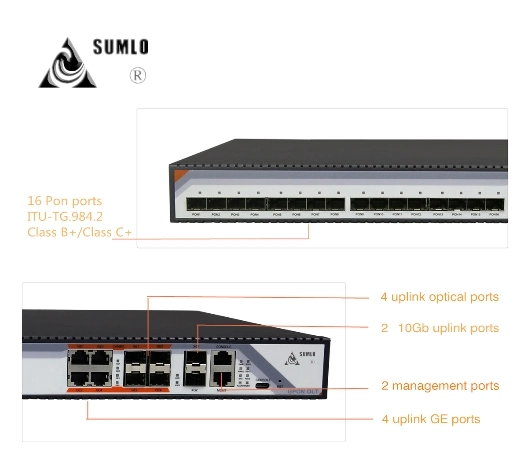 FTTX Gpon Olt 16 Pon Ports, 10 Ge, Support Dual Power, Compatible with Huawei, Zte ONU